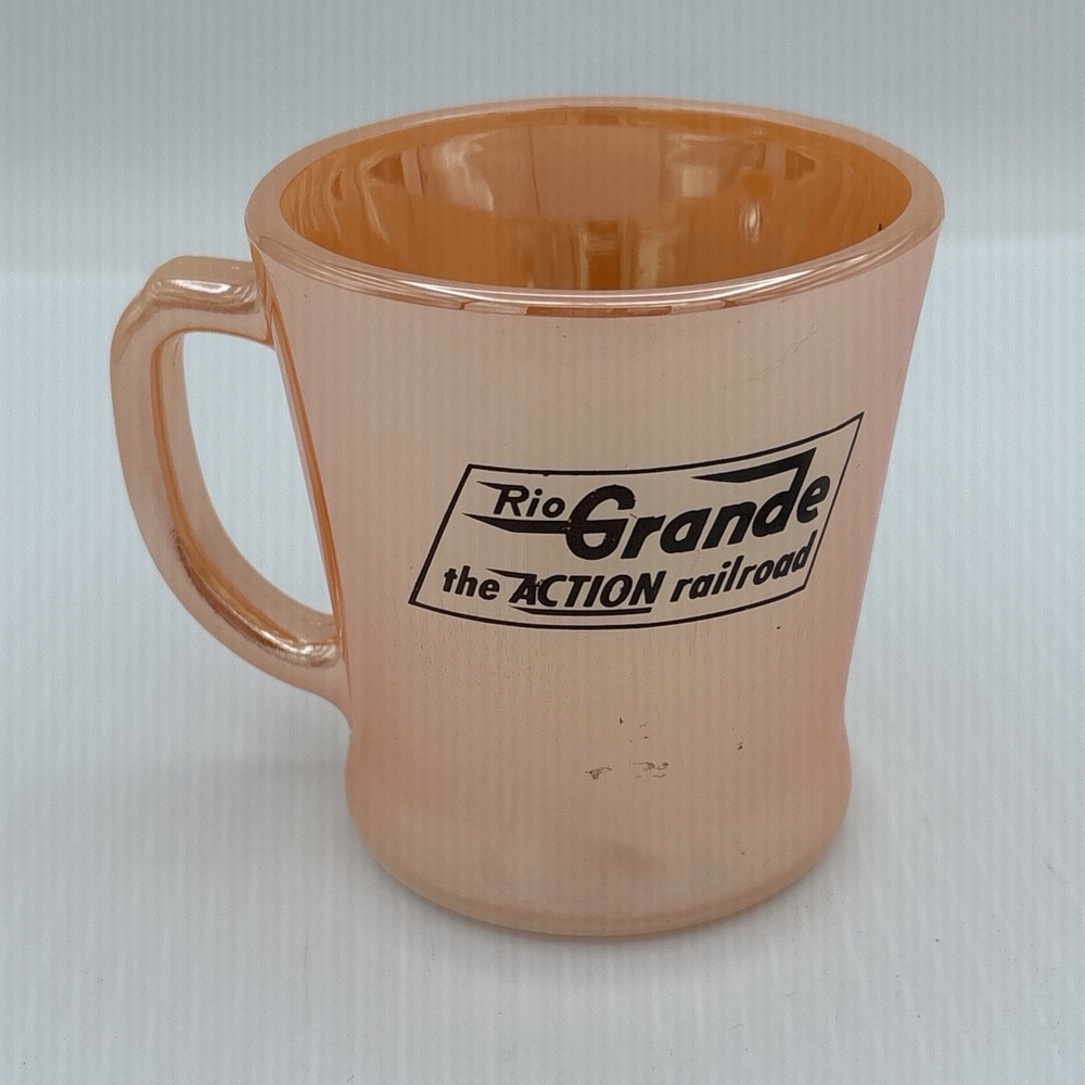 Fire King Main Line Railroad Rio Grande Peach Luster Mug D Handle Vintage USA